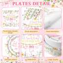 400 Pcs Pink Wildflower Girl Baby Shower Party Decoration for 50, Baby in Bloom Paper Plates Napkins and Cups Cutlery Floral Tableware Set for a Sweet Babys Is on Her Way Party Supplies