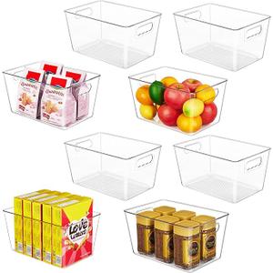 YIHONG Clear Plastic Storage Bins, 8 Pack Pantry Organizer Bins with Handle for Kitchen, Freezer,Cabinet,Closet Organization and Storage