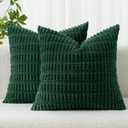 MIULEE Pack of 2 Dark Green Corduroy Decorative Pillow Covers 18x18 Inch Soft Boho Striped Throw Pillow Covers Modern Farmhouse Home Decor for Sofa Living Room Couch Bed
