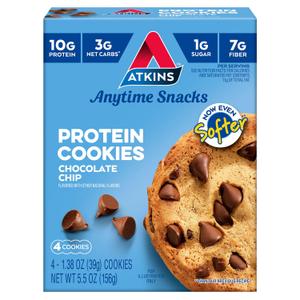 Atkins Chocolate Chip Protein Cookie, Protein Dessert, Rich in Fiber, 3g Net Carb, 1g Sugar, Keto Friendly, 4 Count (EXP 07/16/26)