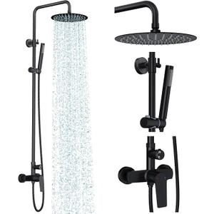 Rainsworth Outdoor Shower Kit, Single Handle Brass Valve, 10 Inch, Black