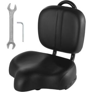 Bike Seat with Backrest,Extra Wide Bicycle Seat with Back Support,Extra-Large Bicycle Seat with Padded PU Cushion Saddle Fit for Tricycle Mountain E-Bike, Includes Installation Tools (Black)