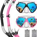 2 Pack Snorkeling Gear for Adults, Dry Snorkel, Mask Set Adult, Diving Scuba Mask, Scuba Gear, Swimming Goggles with Nose Cover, Swim Freediving Tempered Glass Panoramic View Travel Packages (Black+Pink)