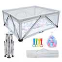Grey Foldable Baby Playpen, Large Play Yard, Portable Playpen for Babies and Toddlers, Safe and Sturdy with Non-Slip Silicone Feet, Mesh Fabric, Unisex (47*63 Inch)