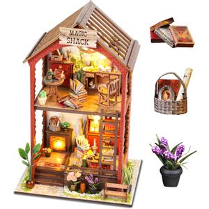 DIY Book Nook Kit, Miniature Dollhouse Booknook Kit with Light, 3D Wooden Puzzle Bookend Bookshelf Decor for Adults, Library