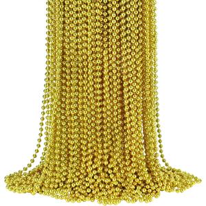 YAXINRUI 72 PCS Gold Bead Necklaces, Christmas Bead Necklaces, Gold Mardi Gras Beads, 33 Inch Round Beaded Necklaces for Mardi Gras Party Christmas New Year Eve Festive Events, Party Favors