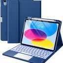 Harvopu Compatible for iPad 11th 10th Generation Case with Keyboard, Folio Cover with Pencil Holder, Multi-Touch Trackpad, 7 Color Backlit, Detachable Keyboard for iPad (A16) 11th/10th Gen (Navy Blue)