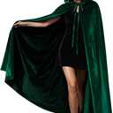 Velvet Hooded Cloak for Adults Full-Length Medieval Cape with Oversized Hood for Halloween Cosplay Gothic Wizard (Green, M)