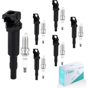 AULINK UF592 Set of 6 Ignition Coil Packs & Spark Plugs Compatible with 2006 2007 2008 2009 2010 BMW 128i 328i 330i 528i 530i X3 X5 Z4 3.0L Replace# 0221504470, 12137594937, 12137562744, 12137571643