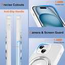 360 Rotatable Magnetic Ring Kickstand for iPhone 15 Case [Non-Slip Texture Edge] [Compatible with MagSafe] [Military Shockproof] Translucent Matte Soft Silicone Bumper Slim Cover, 6.1'', White