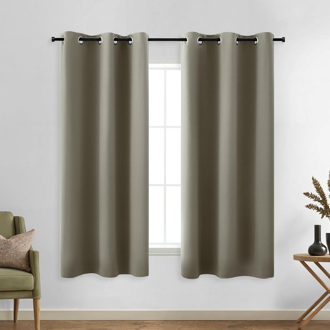 KOUFALL Taupe Short Curtains 45 Inch Length for Kitchen Bathroom Small Window 2 Panels Grommet Blackout Curtains for Bedroom,34x45 in Long