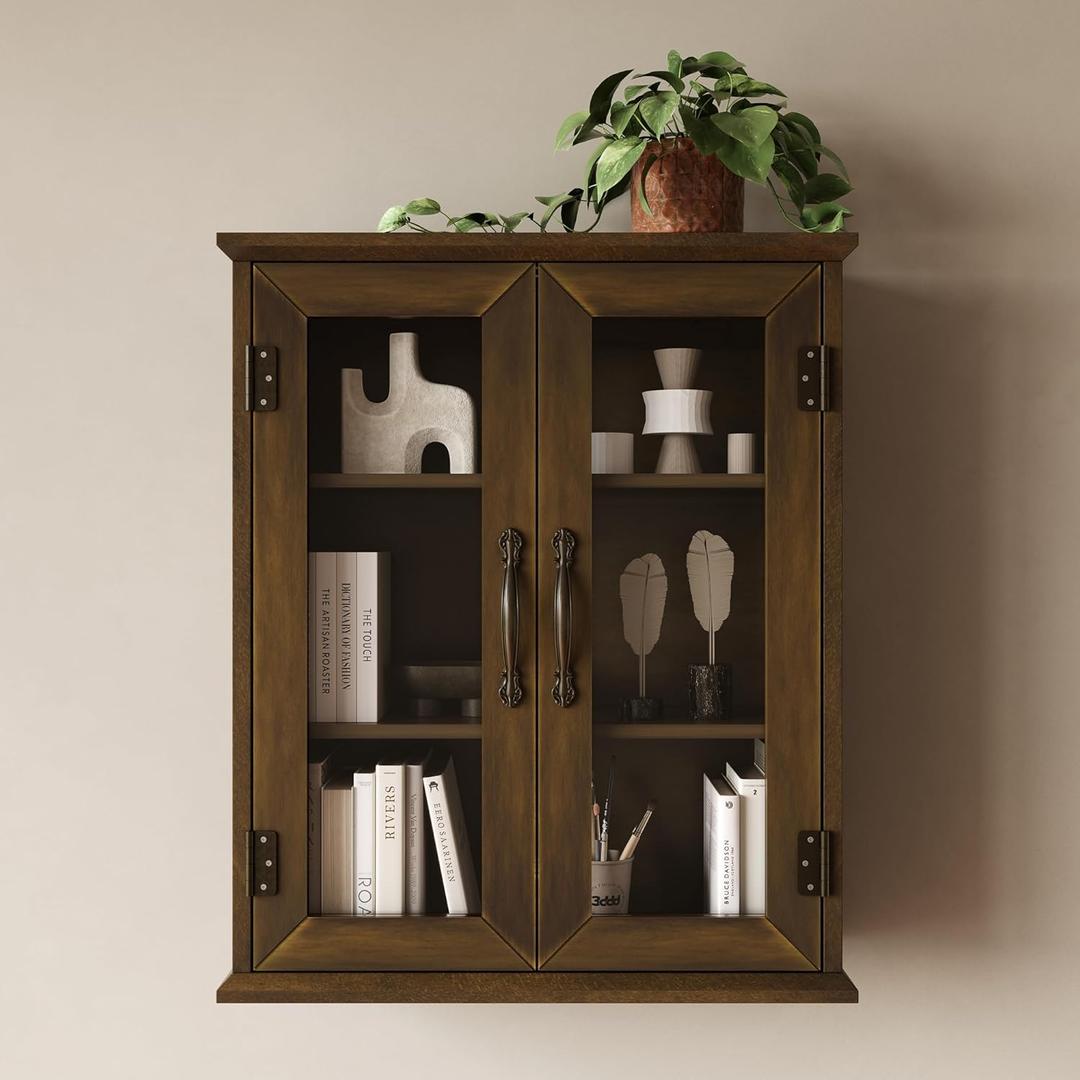 ChooChoo Wood Medicine Cabinet with Acrylic Doors, Bathroom Wall Cabinet with Adjustable Shelves Over The Toilet, Rustic Cabinet Wall Mounted for Bathroom, Kitchen, Living Room, Solid Wood Walnut