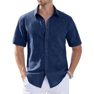 Mens Linen Shirts Short Sleeve Button Down Summer Beach Casual Shirt Regular Fit Untuckit Lightweight Breathable (Blue, S)