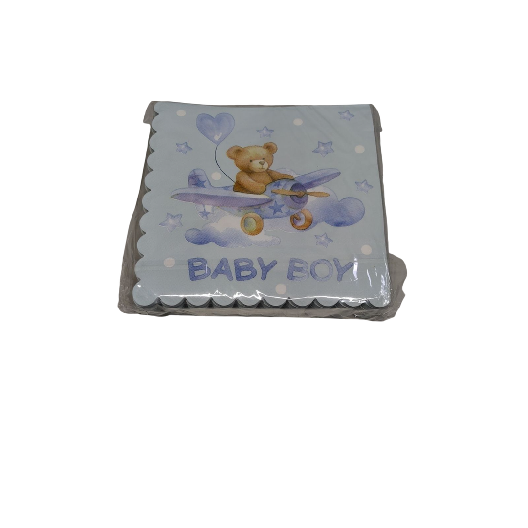 100 Pack Bear Baby Shower Napkins Square 3 Ply Blue Disposable Balloon Star Bear Cocktail Paper Napkins for Baby Shower Gender Reveal Birthday Party Decorations Supplies, 5 x 5 Inch