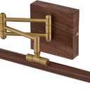 Modern Hard-Wired Picture Light, Wall Mounted Swing Arm Art Light with Adjustable Arms, Brass Finish & Walnut Wood Accent, Dimmable Gallery Lighting for Paintings, Mirrors, Artwork