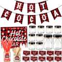 Baderke 72 Pcs Plaid Hot Chocolate Bar Kits, Include Glass Jars, Chocolate Bar Banner Sign with Stand, Tent Labels, Cup Tags, Spoon, Straw and String for Christmas Holiday Supplies, Cocoa Lovers Gift