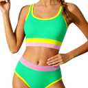 Kiuvinu Girls Bathing Suits Size 14-16 Swimsuits for Teen Girls Color-Block Adjustable Strap High Waist Two Piece Light Green Girl Swimwear