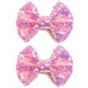 KISZU 3 Inch Glitter Hair Bows Clips, Sparkling Sequin Little Bow HairPins for Baby Girls Children Teens and Women (Pink Purple)