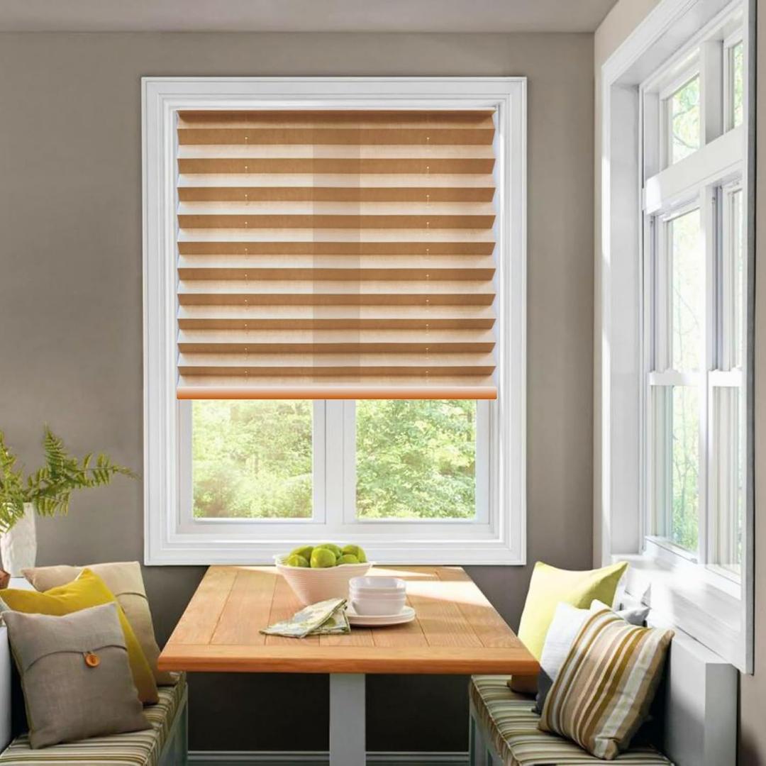 BlindsAvenue Cordless Pleated Window Shades, Easy Install, No Drill No Tools, Fawn, Light Filtering Blinds, Size 30" W x 64" H