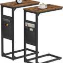 TUTOTAK C Shaped End Table, Side Table for Couch, Sofa Table with Storage Bag, TV Tray for Living Room, Bedroom, Brown TB01BB0822