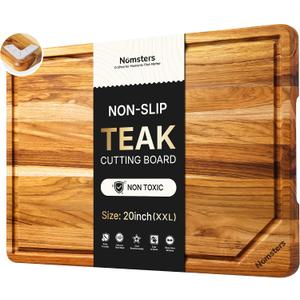 20'' Extra Large Teak Wood Cutting Board for Kitchen Non Slip Over Sink Charcuterie Board Serving Heavy Duty Non Toxic Wooden Chopping Board Thick Haus Big Xl XXl Convenient Kitchen Essentials