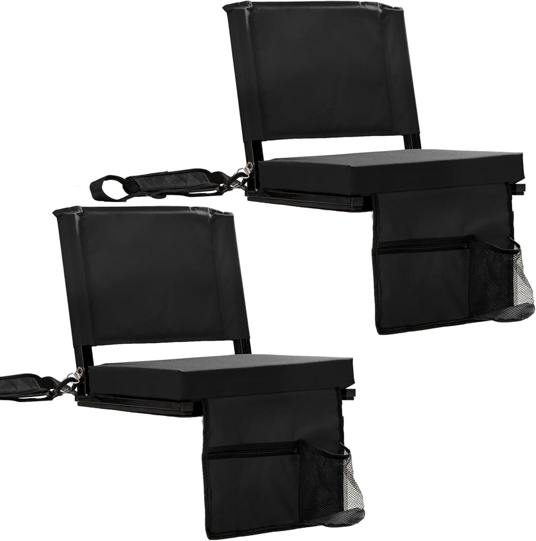 Stadium Seats with Back Support for Bleachers, Folding Bleacher Seat Bleacher Chairs with Back and Cushion, Padded Stadium Chair with Shoulder Strap, 3 Large Mesh Pocket & Carry Handle