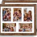 Hongkee 11x14 Picture Frame Set of 2, Rustic Brown Wood Frame with Real Glass Collage Picture Frames, Display Pictures Five 4x6 With Mat or 11 x 14 Without Mat, Photo Frames Wall Gallery