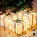 3 Pieces Lighted Gift Boxes Christmas Decorations, 12in 10in 8in with 60 Pre-Strung Mini String Lights, Foldable Light up Present Boxes for Indoor Outdoor Holiday Party Christmas Yard Home Art Decor