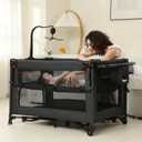 5 in 1 Pack and Play, Baby Bassinet Bedside Sleeper, Baby Playard, Bedside Crib with Changing Table, Foldable Travel Playard for Newborn to Toddles (Black)