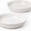 FOBENTA Ceramic Pie Dish Set of 2,9 Inch Deep Baking Dishes, 36oz Each,Embossed Floral & Dotted Pattern Pie Plates,Oven, Microwave & Dishwasher SafeElegant Kitchen Gift Set