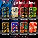 Luck Lab 48 Pack of 16mm Marble Swirl D6 6 Sided Dice Set with Round Corners - Board Game Dice for MTG DND Tenzi Farkle Yahtzee Bunco or Learning Math (Gold Pip Multicolor Swirl)