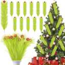 12 PCS Lime Green Christmas Tree Picks 17'' Christmas Tree Fillers with Red Glitter Ball Green Furry Stems Trees Topper Ornaments for Holiday Home Vase Fillers Xmas Trees Wreath Craft Decoration