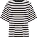 Women Oversized Striped T Shirts Color Block Crew Neck Tee Shirt Short Sleeve Basic Summer Tops (Black, M)