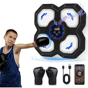 Music Boxing Machine for Kids and Teens Adults, Trainer Equipment with Gloves, Wall-Mounted Boxing Music Workout Machine, LED Electronic Focus Training for Home,Office, Gym