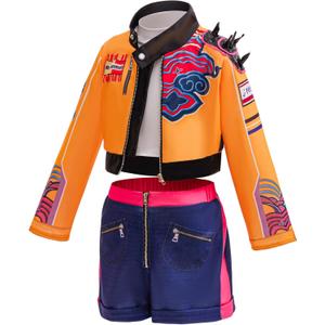 Rumi Costume Kids,Girls Kpop Halloween Cosplay Costumes 3PSC Set Include Jacket T-Shirt Shorts