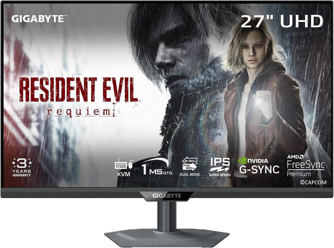 GIGABYTE - M27UP - 27" SS IPS Gaming Monitor - UHD 3840x2160-160Hz - 1ms GTG - AMD FreeSync Premium, G-SYNC Compatible - Dual Mode - Type C KVM - HDMI, DP, Type-C - Height and Tilt Adjustable -Black