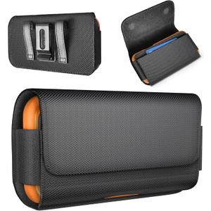 Nylon Holster Case for iPhone 17 16 16e 15 14 13 12 11 XS (Including Pro Models) - Magnetic Closure, Belt Clip and Card Holder for Men, Black