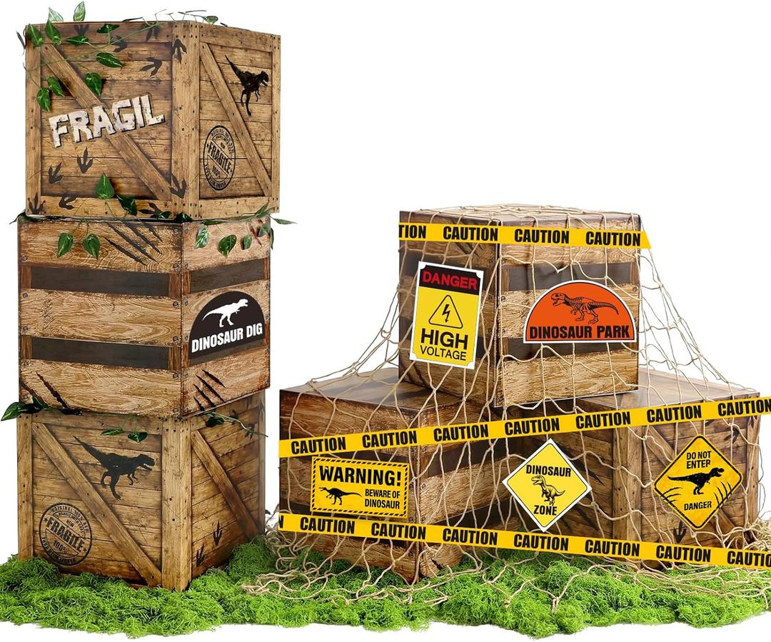 Fuutreo 16pcs Dinosaur Birthday Decorations 12 x 12 x 12 Inch Dino Theme Boxes Supplies, 79 x 40 Inch Natural Fishing Net Decor, Backdrop Photo Props for Birthday Halloween Christmas