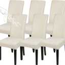 SearchI Waterproof Dining Room Chair Covers Set of 6, Stretch Parsons Chair Slipcovers Removable Washable Kitchen Chair Protector Cover for Dining Room, Hotel, BanquetBeige,6PCS