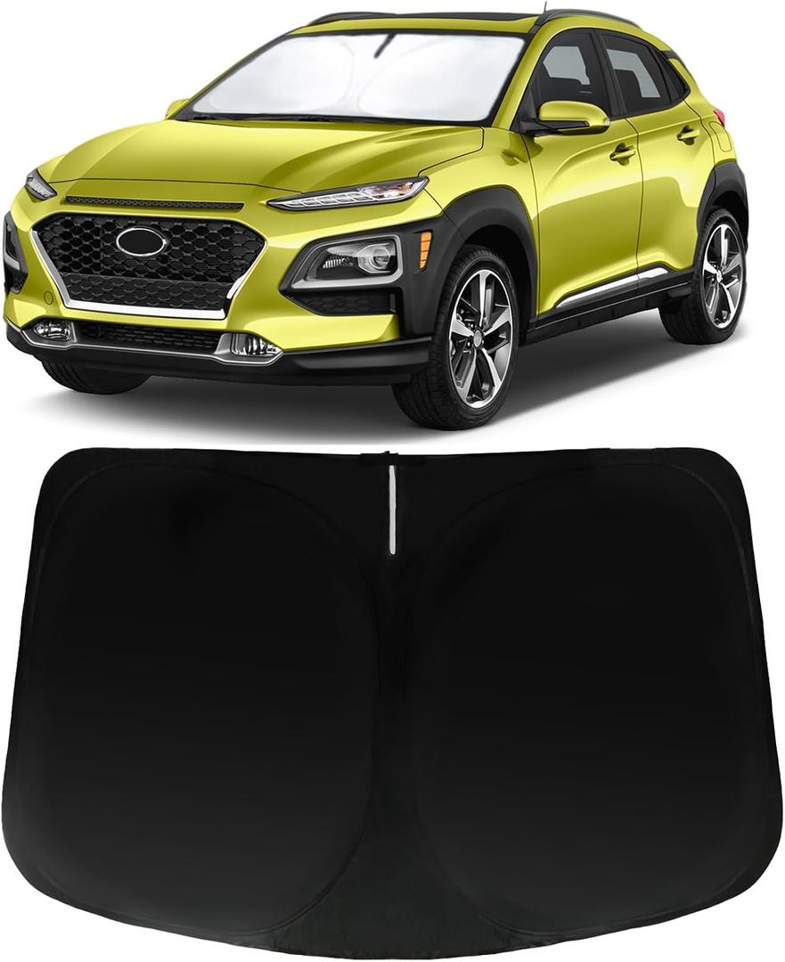 Windshield Sun Shade for Hyundai Kona 2018-2023, Car Front Window Sunshade with 240T Sun Visor Protector Blocks UV Rays Heat Sun Shield Accessories
