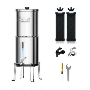 Purewell 1.5G Gravity Water Filter System, 3-Stage 0.01m Ultra-Filtration Stainless Steel Countertop System with 2 Filters and Stand, Reduce 99% Chlorine, PW-MKS (Silver)