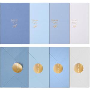 Gold Foil Thank You Cards - Bulk Pack of 40, 5x3.5 Inch with Matching Stickers & Envelopes (Blue) Textured Surface for a Unique Feel - Suitable for Baby Shower, Wedding, Small Business, Graduation