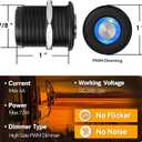 12 Volt Light Dimmer RV Boat High-Side PWM Dimming Switch, 7/8" Mounting Hole w/Blue Backlight for LED Strip Light 12V LED Halogen Incandescent, All-Aluminum Shell, Rated 6A (Black)