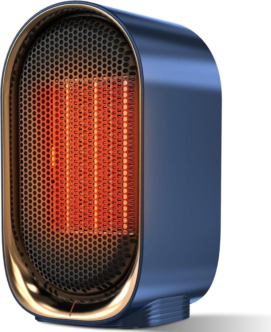 QQT Space heater,Portable PTC Ceramic Space Heater for Indoor Use,Quiet Desk Heater for Office,Energy-Saving Bathroom Heater,Tipping and Overheating Protection,Suitable for Office,Bedroom (Blue)