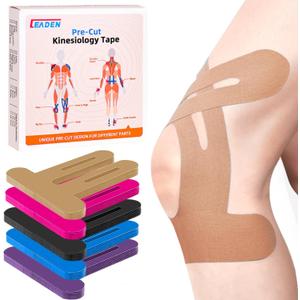 IEADEN Precut Kinesiology Tape for Knees, 20 Pcs - Knee Support & Stability, Knee Pain Relief Athletic Tape - Waterproof & Elastic, Breathable Hypoallergenic Latex-Free Tape, Beige