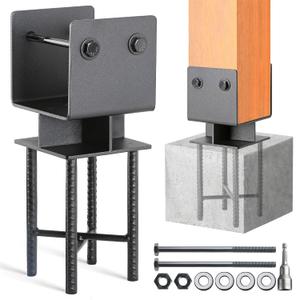 8Pack 4"x4"(Actual 3.5"x3.5") Wooden Post Base for Concrete, U-Shape Fence Post Holder Bracket Bracket Black, Wet Set Concrete Post Anchor Stainless Steel