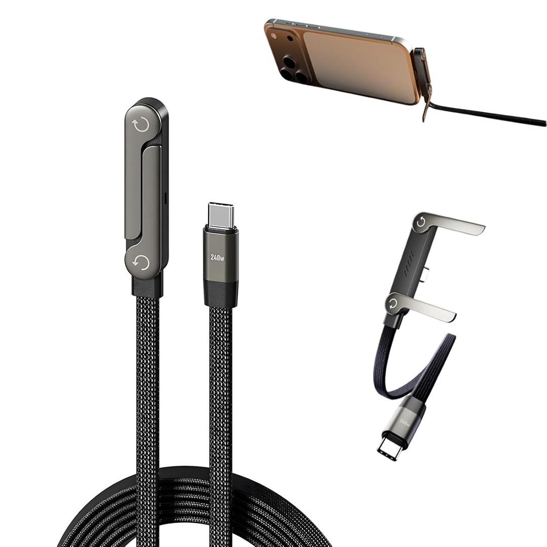 2-in-1 Invisible Stand Charging Cable, Multi Charger Cord with Type C Multi-Angle Adjustable Stand, 240W Fast Charging Cable 5 FT, for Smartphones, Tablets, Laptops, and Gaming Devices