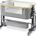 4 in 1Baby Bassinet,Bedside Bassinet for Baby, Rocking Bassinet with Comfy Mattress and Wheels, 7 Height Adjustable Easy Folding Portable Bedside Crib for Newborn