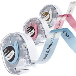 Phomemo P12 Label Maker Satin Ribbon Label Tape, P12 Label Printer Ribbon for Gift, Wedding, Craft Work, 12mm x 2m Work with Dymo LetraTag LT-100H 200B Phomemo P12 P12-Pro Phomemo LT12, 3 Pack (Gold on White)