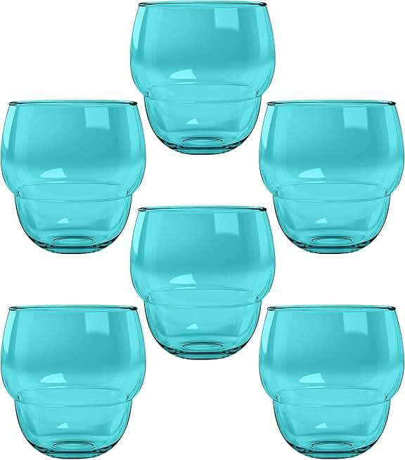 Abode Homewares Stacking Bubble 14 oz Durable Acrylic Tumbler Drinking Glasses, Shatter-Resistant and Dishwasher-Safe Indoor/Outdoor Drinkware for Water, Iced Tea, Juice, Cocktails - Teal - Set of 6